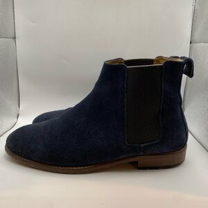 M. MOUSTACHE Men Suede Formal Chelsea Chukka Bootie Navy Blue Leather SZ 10.5